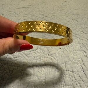 Louis Vuitton Gold-tone Monogram Engraved Bangle Bracelet